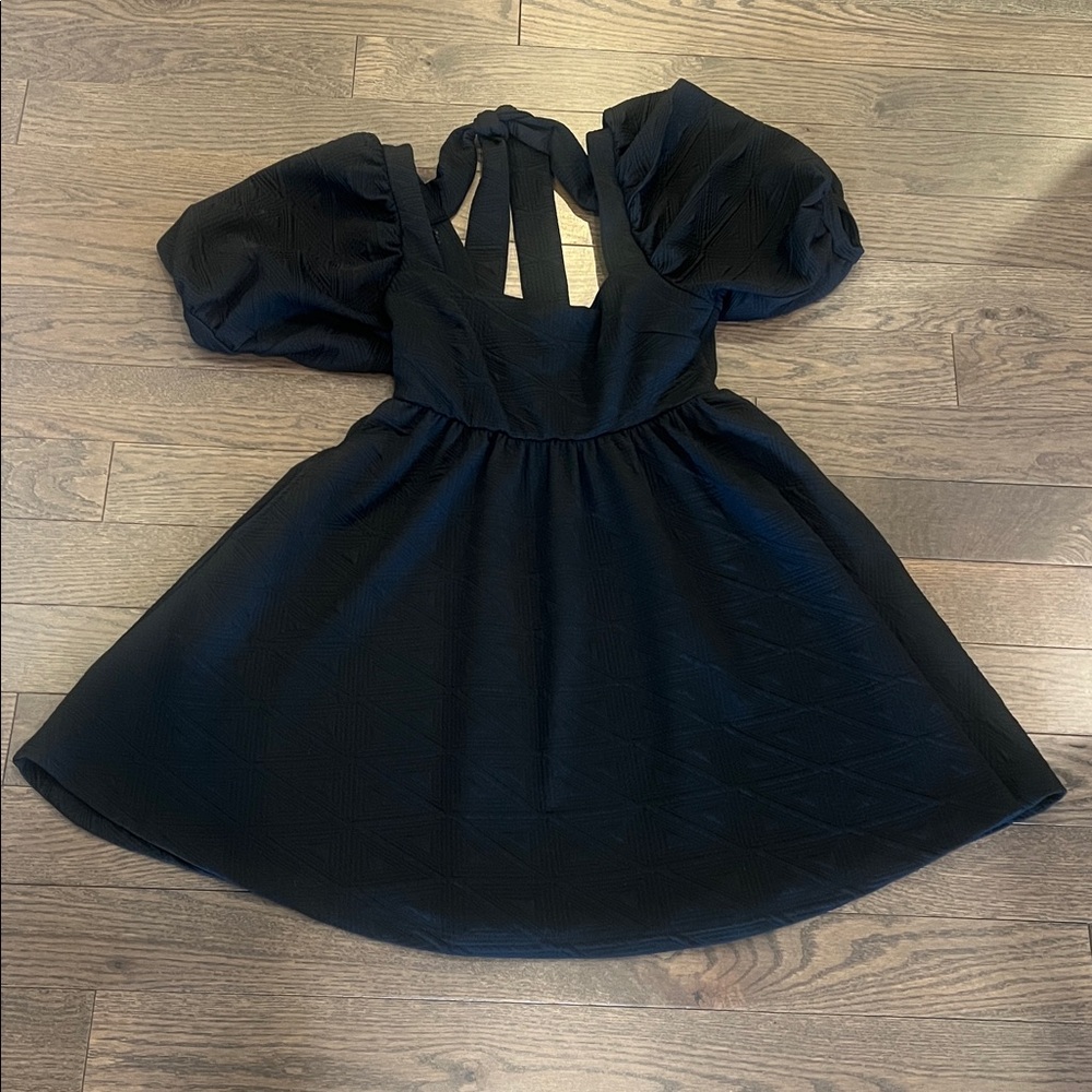 Free People Black Off-Shoulder Cutout Puff Sleeve Mini Dress Size Small